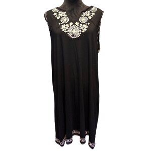 Black Sleeveless XXL Plus V-Neck Midi Dress NWT Embroidery Cocktail Feminine